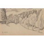 Lyonel Feininger Landschaft (Harz) Bleistift auf chamoisfarbenem Zeichenblockpapier. (19)17. Ca.