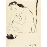 Pablo Picasso Femme et chat Tuschpinsel auf Velin. (19)54. Ca. 31,5 x 24 cm. Signiert und datiert „