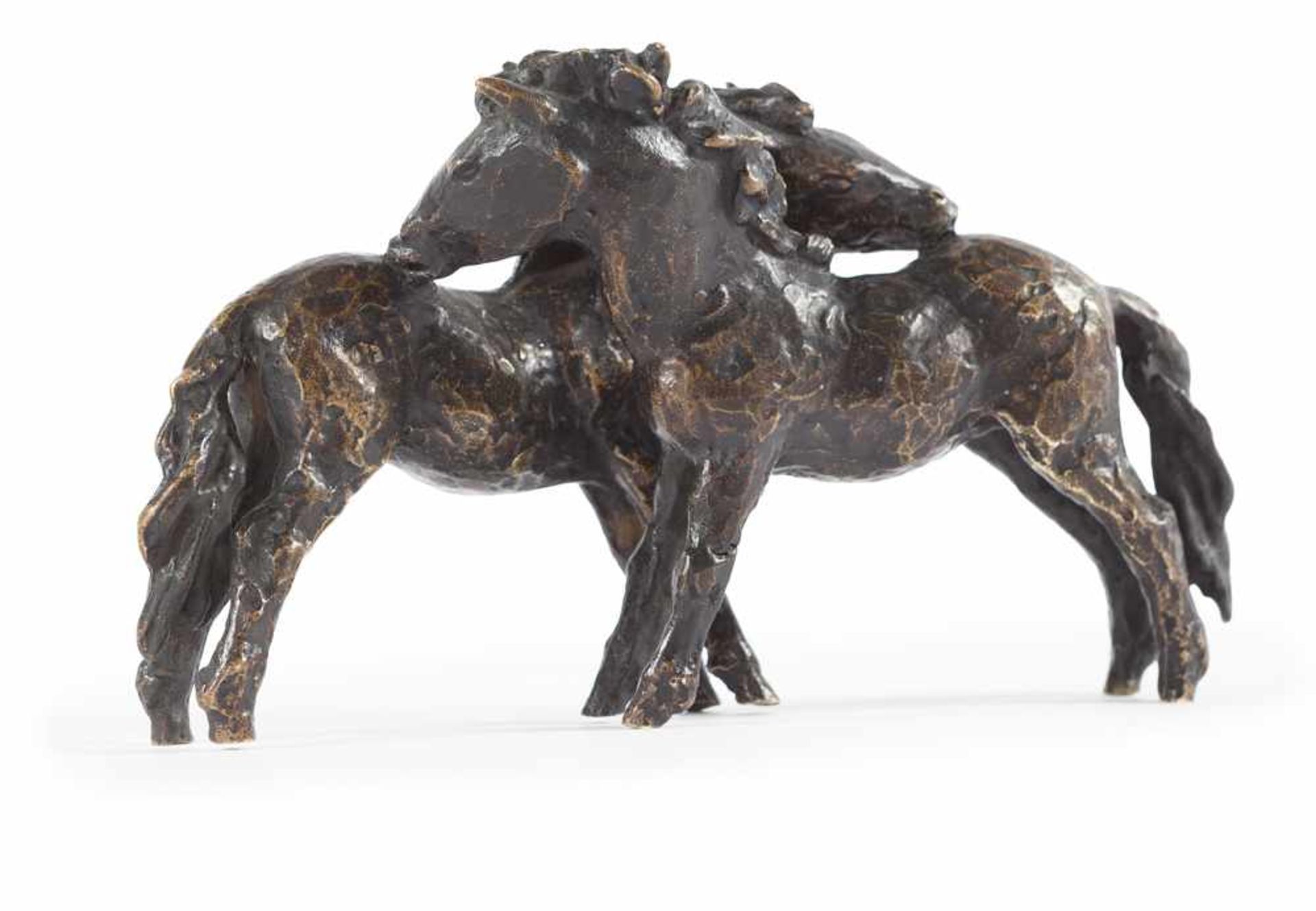Renée Sintenis Spielende Shetlandponys (Zwei Ponys) Bronze mit schwarz-brauner Patina. (1936). Ca. 8