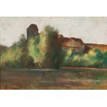 Lesser Ury Insel im See (Ratzeburg?) Pastell auf Malkarton. 1893. Ca. 35 x 50 cm. Signiert und