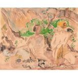 Erich Heckel „Zwei Mädchen“ Aquarell über Kreide auf Maschinenbütten. (19)27. Ca. 54,5 x 68,5 cm.