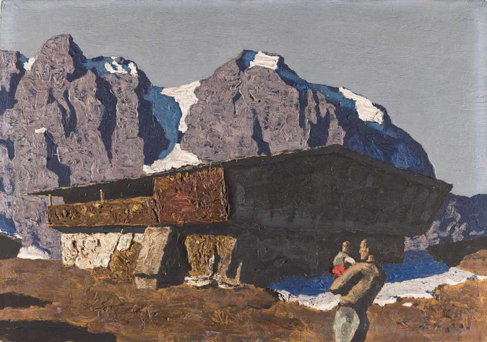 Alfons Walde Bergbauernhof Öl auf Malkarton. (1930er Jahre). Ca. 42,5 x 60 cm. Signiert unten - Bild 2 aus 3