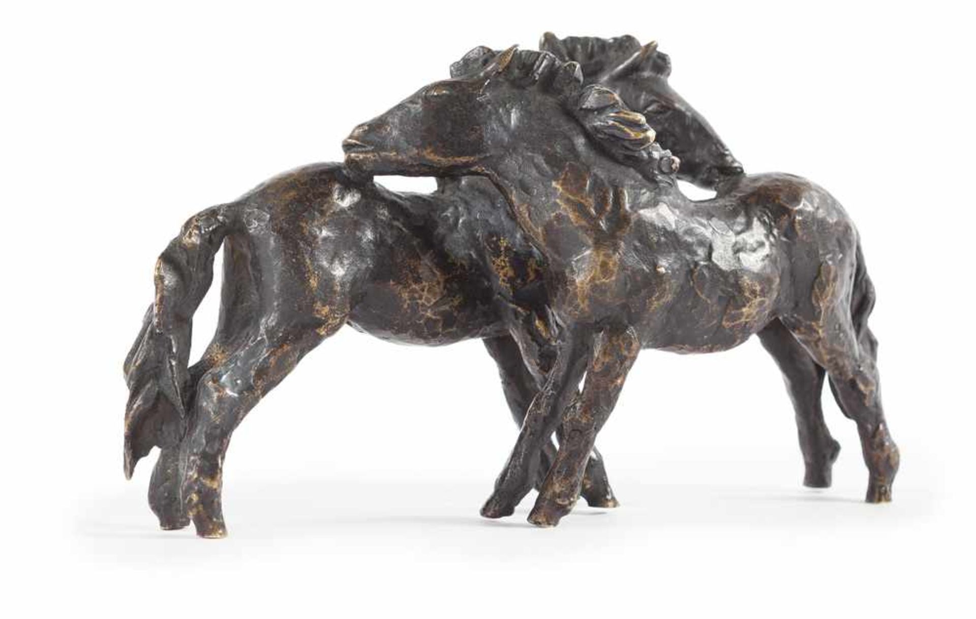 Renée Sintenis Spielende Shetlandponys (Zwei Ponys) Bronze mit schwarz-brauner Patina. (1936). Ca. 8 - Bild 2 aus 4
