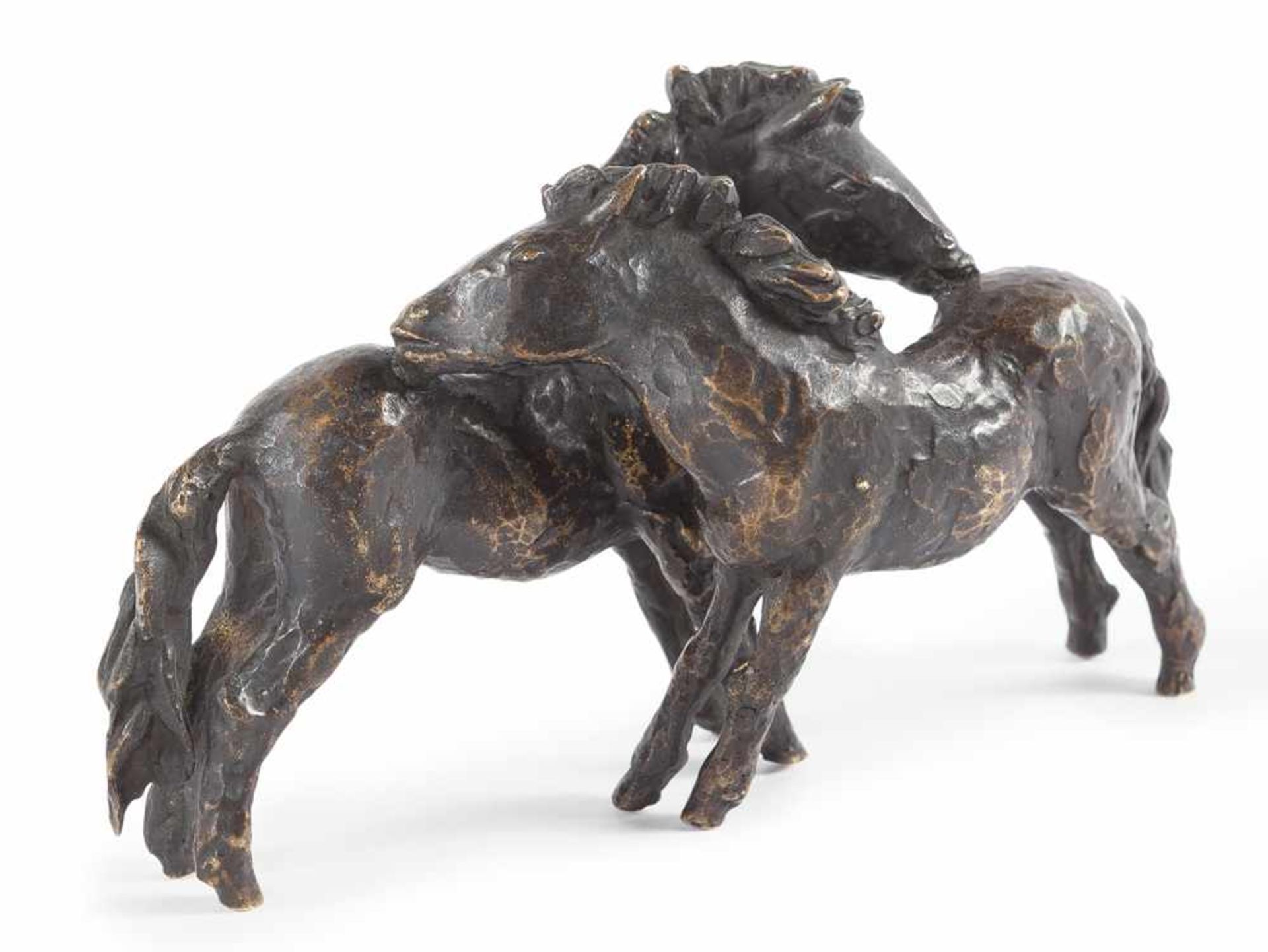 Renée Sintenis Spielende Shetlandponys (Zwei Ponys) Bronze mit schwarz-brauner Patina. (1936). Ca. 8 - Bild 3 aus 4