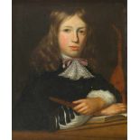 Guilliam de Ville - Bildnis eines jungen Musikers mit Flöte, im Hintergrund eine Knickhalslaute an