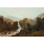 Carl Friedrich Lessing - Berglandschaft mit Wasserfall Öl auf festem Velin. (18)31. 15,3 x 22,8