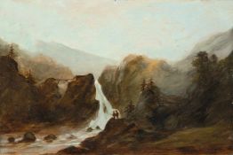 Carl Friedrich Lessing - Berglandschaft mit Wasserfall Öl auf festem Velin. (18)31. 15,3 x 22,8