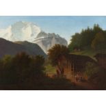 Johann Jakob Biedermann (zugeschrieben) - Blick auf das Jungfraumassiv Öl auf Leinwand. 44 x 60,5