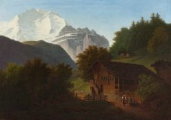 Johann Jakob Biedermann (zugeschrieben) - Blick auf das Jungfraumassiv Öl auf Leinwand. 44 x 60,5