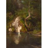 Josef Wenglein - Ufer am Achensee Öl auf Leinwand, auf Holz aufgezogen. „9/7.73“. 39 x 29 cm.