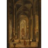 Christian Stöcklin - 2 Tafeln: Kircheninterieur - Blick in einen gotischen Chorumgang Öl auf Holz.