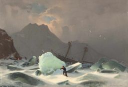 Hermann Mevius - Der Schiffbruch im Eismeer Öl auf Leinwand. 1843. 34,5 x 49,2 cm. Signiert und