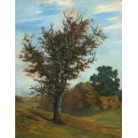 Karl Hagemeister - Buche in herbstlicher Landschaft Öl auf Papier, auf Pappe aufgezogen. (Um