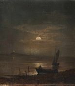 Johann Friedrich Boeck (zugeschrieben) - Vollmondnacht an der Ostsee Öl auf Leinwand. (18)43. 24,5 x