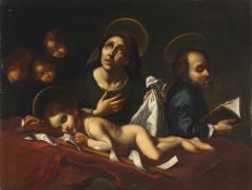 Nach Carlo Dolci - Der schlafende Johannesknabe mit den Hl. Elisabeth und Zacharias Öl auf Holz. (
