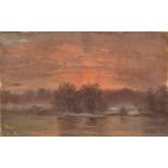 Carl Gustav Carus (zugeschrieben) - Sonnenuntergang an einem Fluss (Elblandschaft?) Öl auf Leinwand,