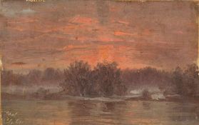 Carl Gustav Carus (zugeschrieben) - Sonnenuntergang an einem Fluss (Elblandschaft?) Öl auf Leinwand,