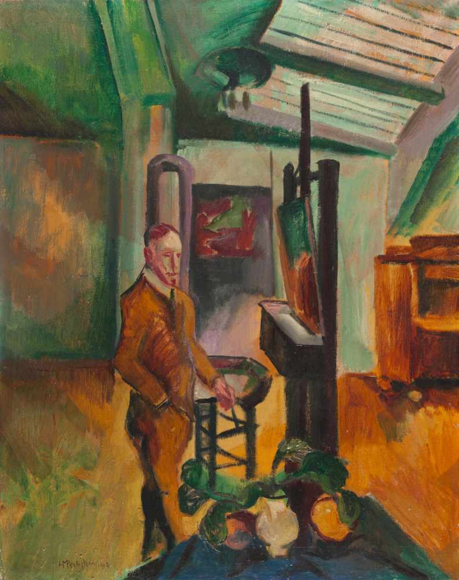 HERMANN MAX PECHSTEIN - „Im Atelier“ (Selbstbildnis) Öl auf Leinwand. (1918). Ca. 76 x 60,5 cm.