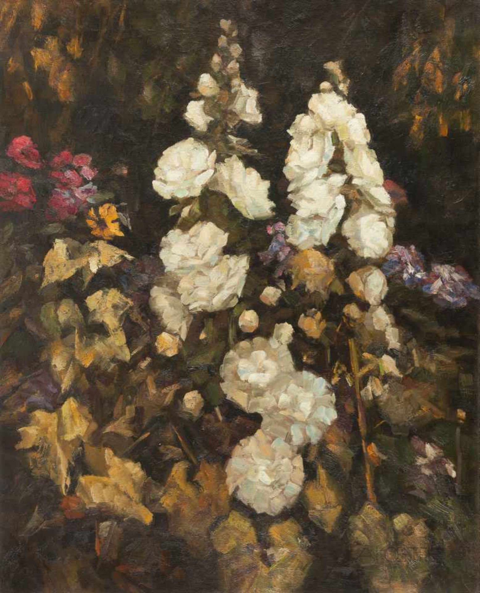 ALEXANDER KOESTER - Malven (Stockrosen) Öl auf Leinwand. Ca. 112 x 90 cm. Signiert unten rechts.