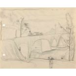 LYONEL FEININGER - Eisenbahnbrücke mit Zug Bleistift auf glattem Zeichenpapier. 1911. Ca. 16,5 x