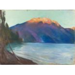 LESSER URY - Blick auf den Monte Baldo am Gardasee (Morgenstimmung) Pastell und Kohle auf Malkarton.
