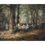 OTTO EDUARD PIPPEL - „Wirtsgarten in München“ Öl auf Leinwand. Ca. 49 x 60,5 cm. Signiert unten