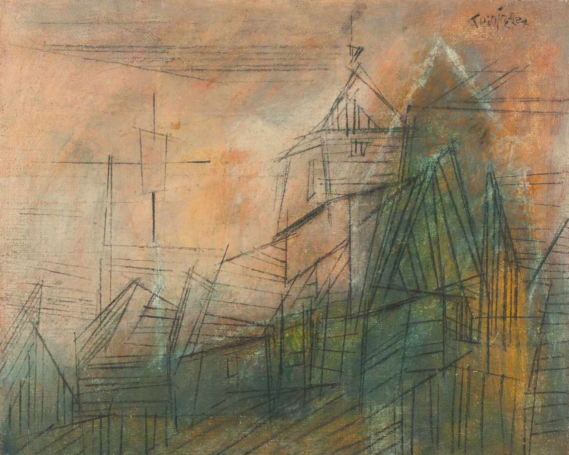 LYONEL FEININGER - „Possendorf IV“ Öl auf Leinwand. 1953-54. Ca. 51 x 63,5 cm. Signiert oben rechts.