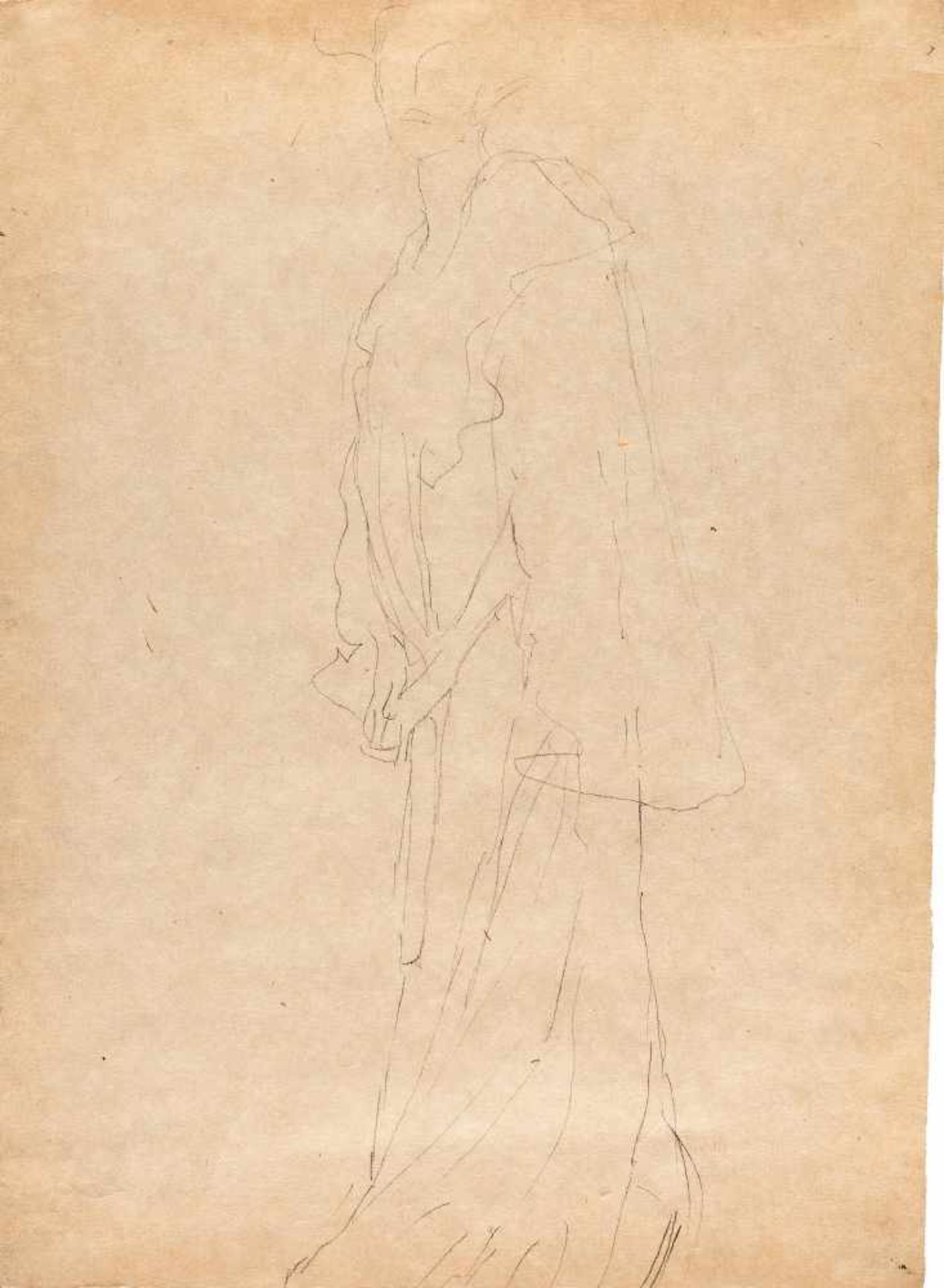 GUSTAV KLIMT - Bildnis Adele Bloch-Bauer stehend nach links Bleistift auf Packpapier. (1903). Ca. 44