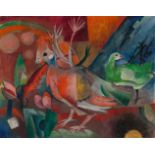 HEINRICH CAMPENDONK - Bild mit Vögeln Öl auf Leinwand. (19)16. Ca. 39 x 49,5 cm. Monogrammiert und