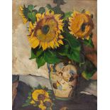 HEINRICH NAUEN - Sonnenblumen in blauer Vase mit Doppelhenkel Öl auf Hartfaserplatte. (Um 1926). Ca.