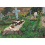 HEINRICH BASEDOW - „Friedhof (Ahrenshoop)“ Öl auf Holz. (18)97. Ca. 20 x 30 cm. Signiert und datiert