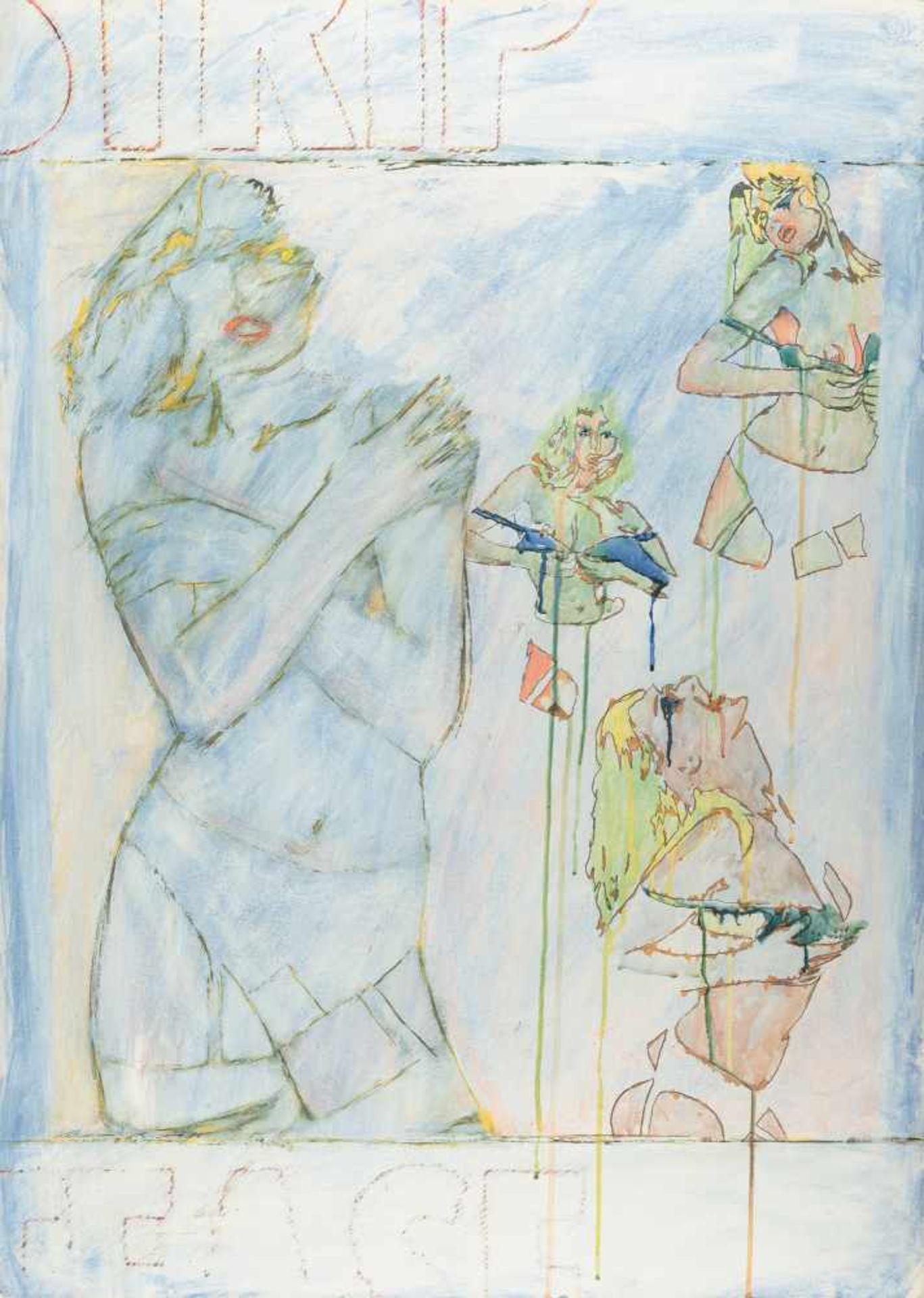 WERNER BERGES - „Strip-Tease“ Mischtechnik auf Karton. (19)76. Ca. 102 x 72,5 cm. Signiert und