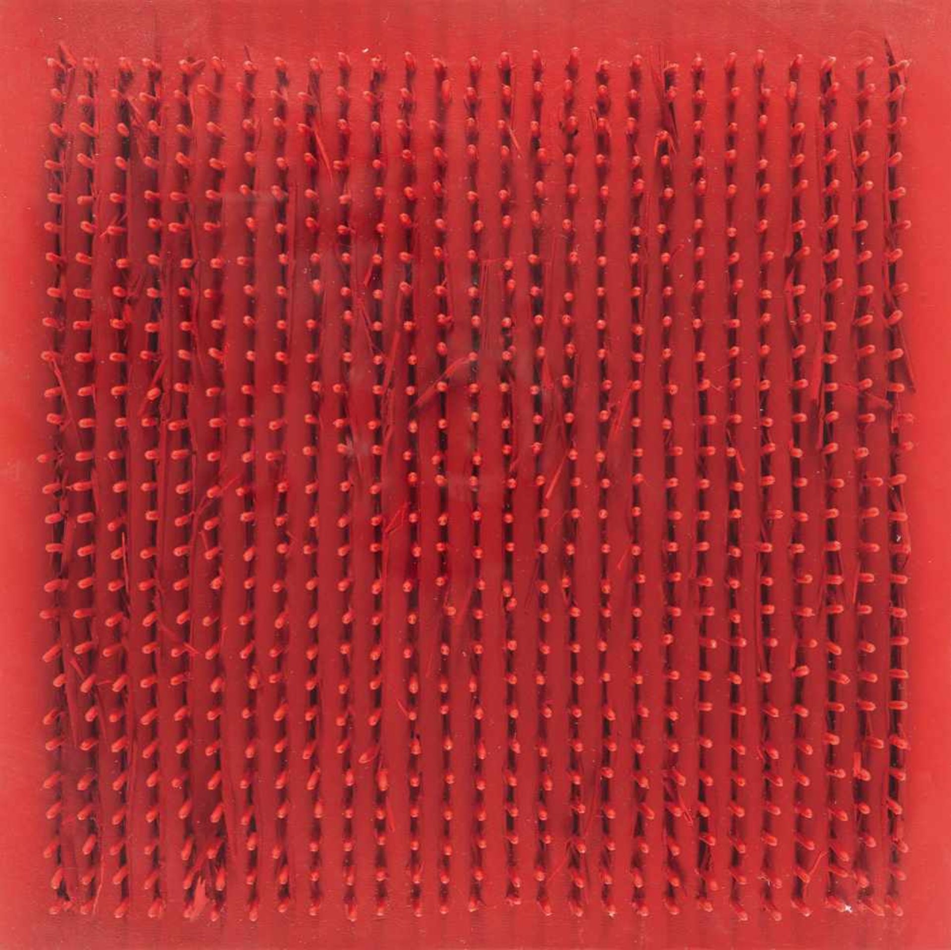 BERNARD AUBERTIN - Tableau clous Nägel und rote Acrylfarbe auf Holz, in Objektkasten. 1969. Ca. 30 x