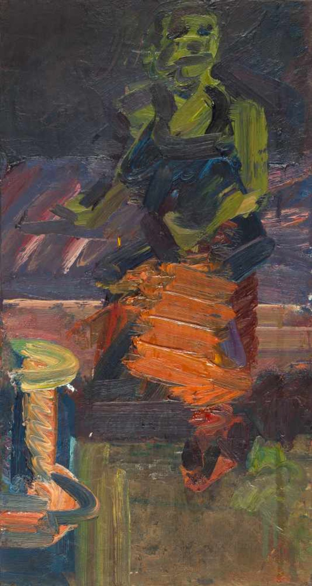 FRANK AUERBACH - J.Y.M. Seated in the Studio III Öl auf Hartfaser. (1988). Ca. 75,5 x 40,5 cm. Im