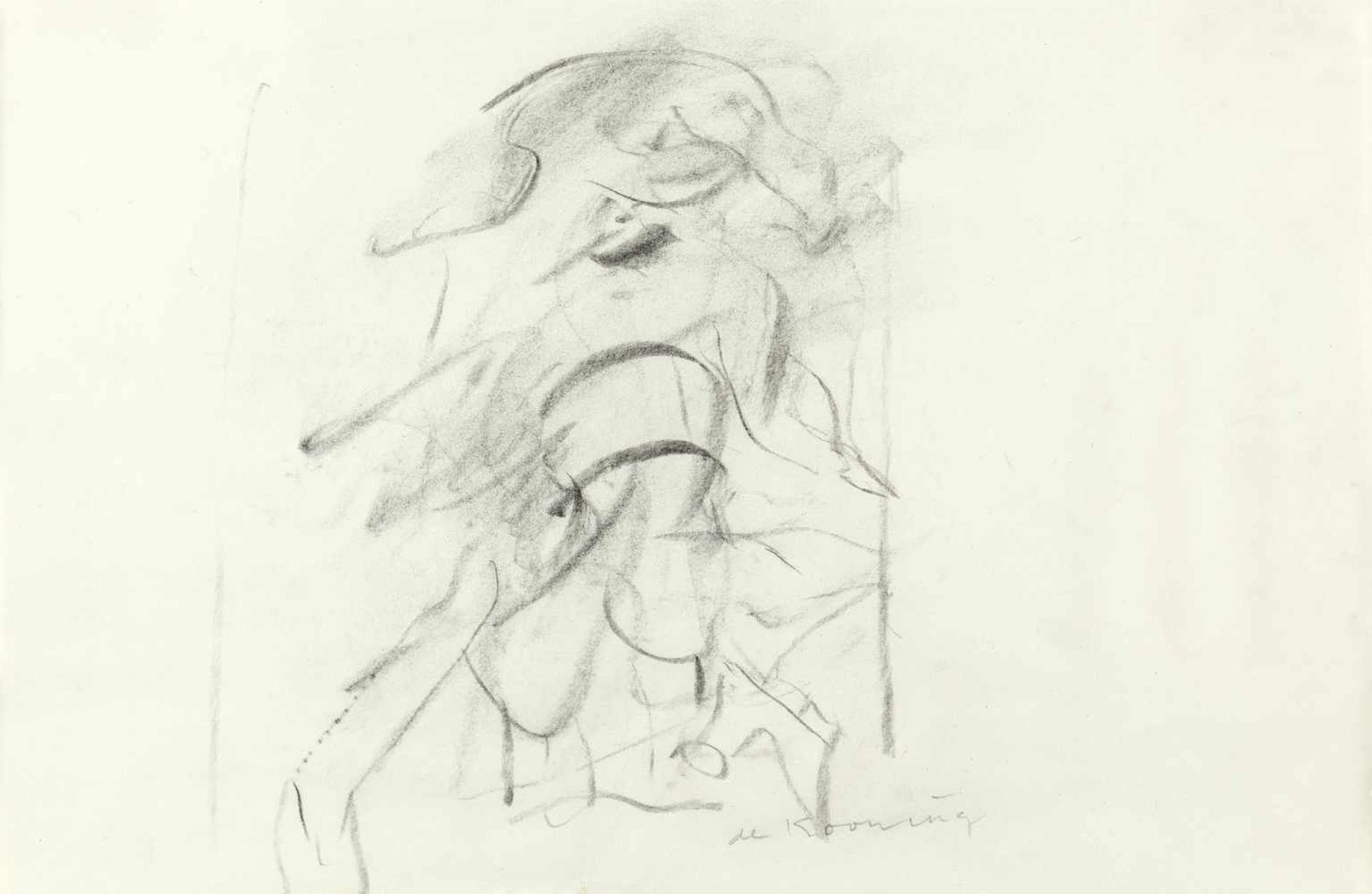 WILLEM DE KOONING - Woman Kohle auf dünnem Velin. (Ca. 1970-1975). Ca. 21,5 x 33 cm. Signiert