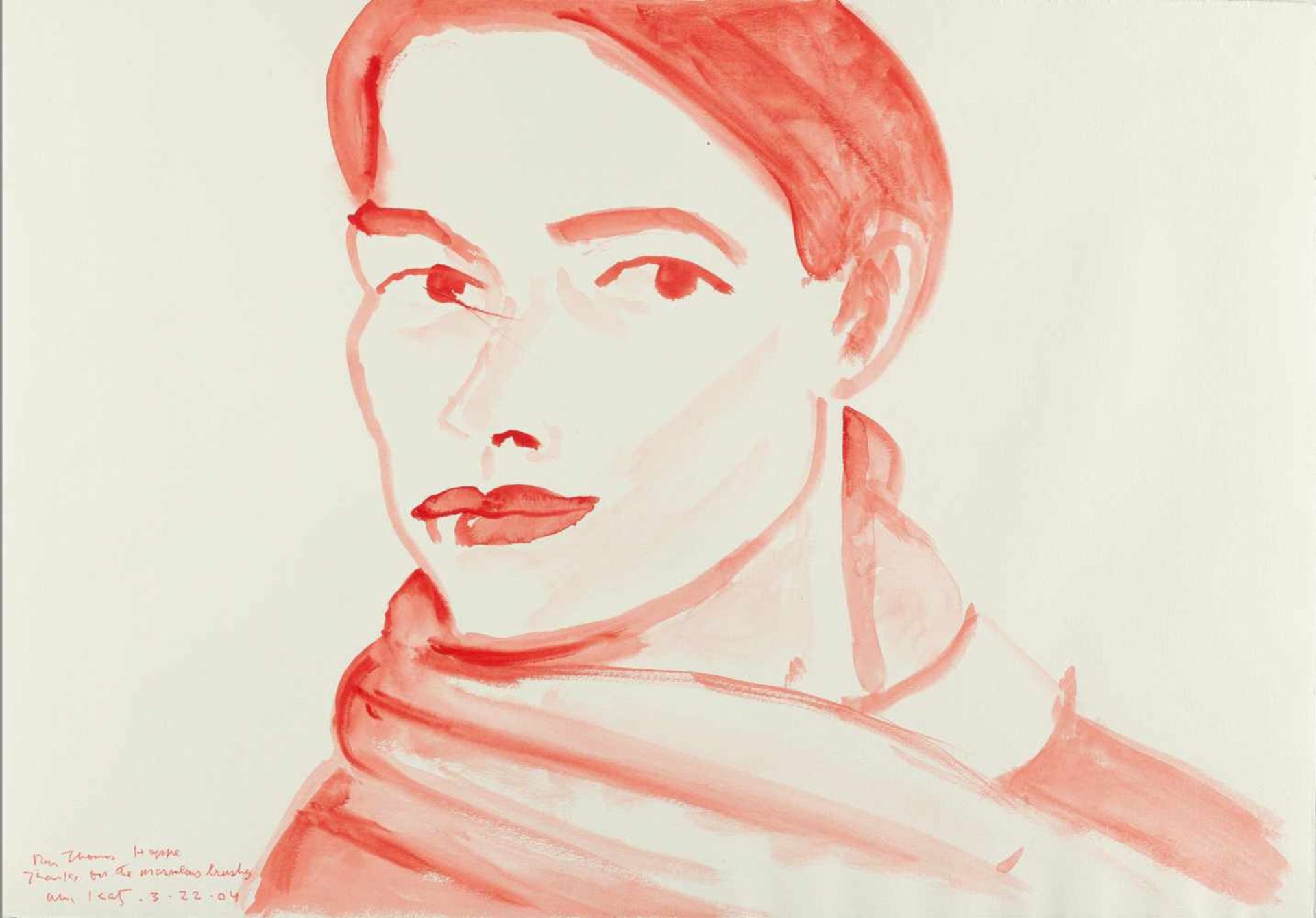 ALEX KATZ - Frauenkopf Aquarell auf Maschinenbütten. (20)04. Ca. 40 x 57 cm. Signiert, datiert und