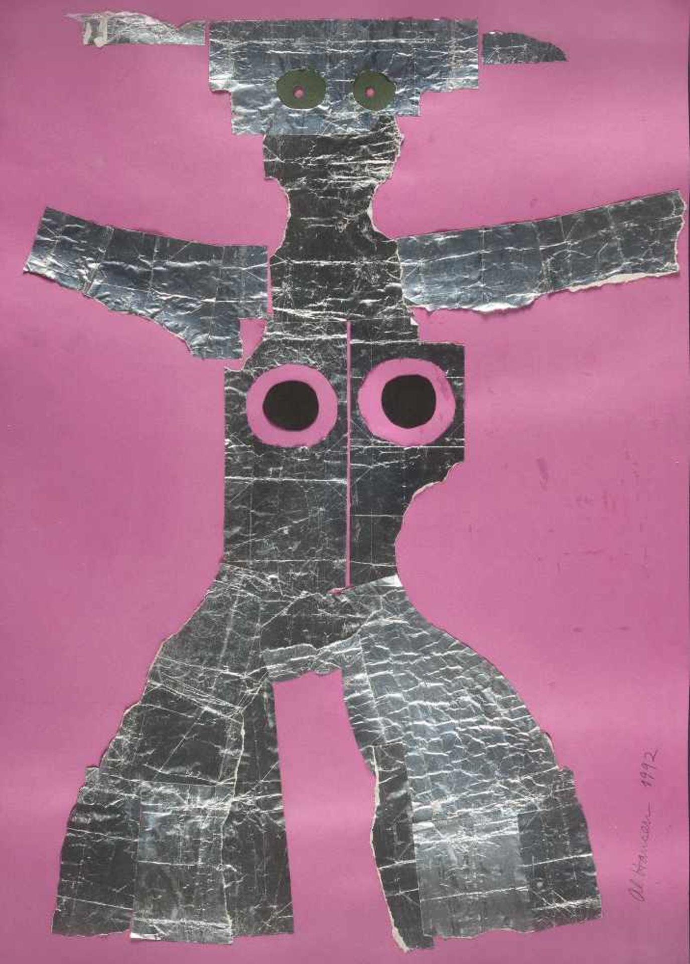 AL HANSEN - Ohne Titel (Venus) Collage mit Aluminiumpapier auf leichtem, pinkfarbenem Karton.
