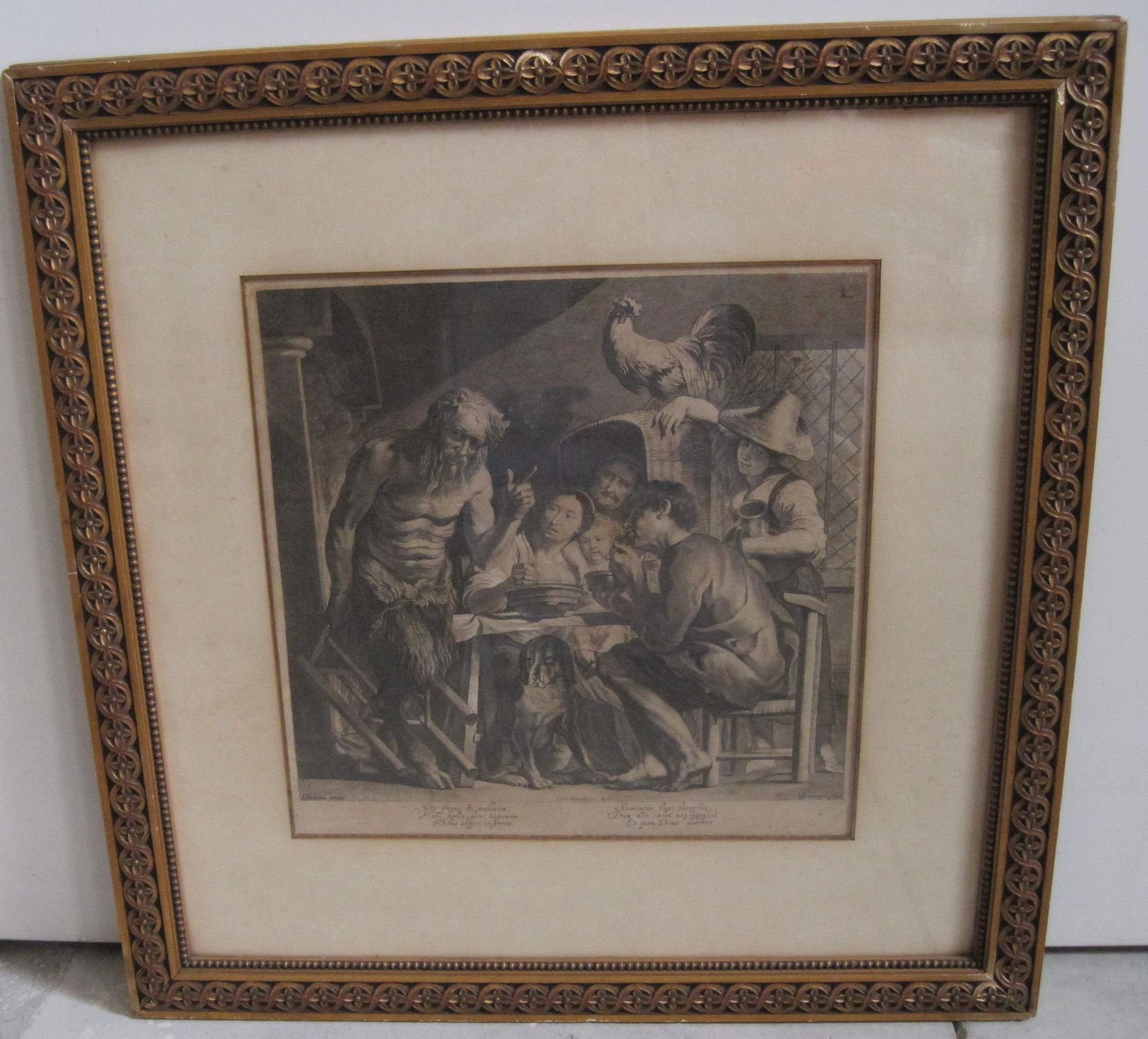 Gravure XVII d’après le tableau de Jacques JORDAENS : Le satyre et le paysan, [...] - Bild 4 aus 6