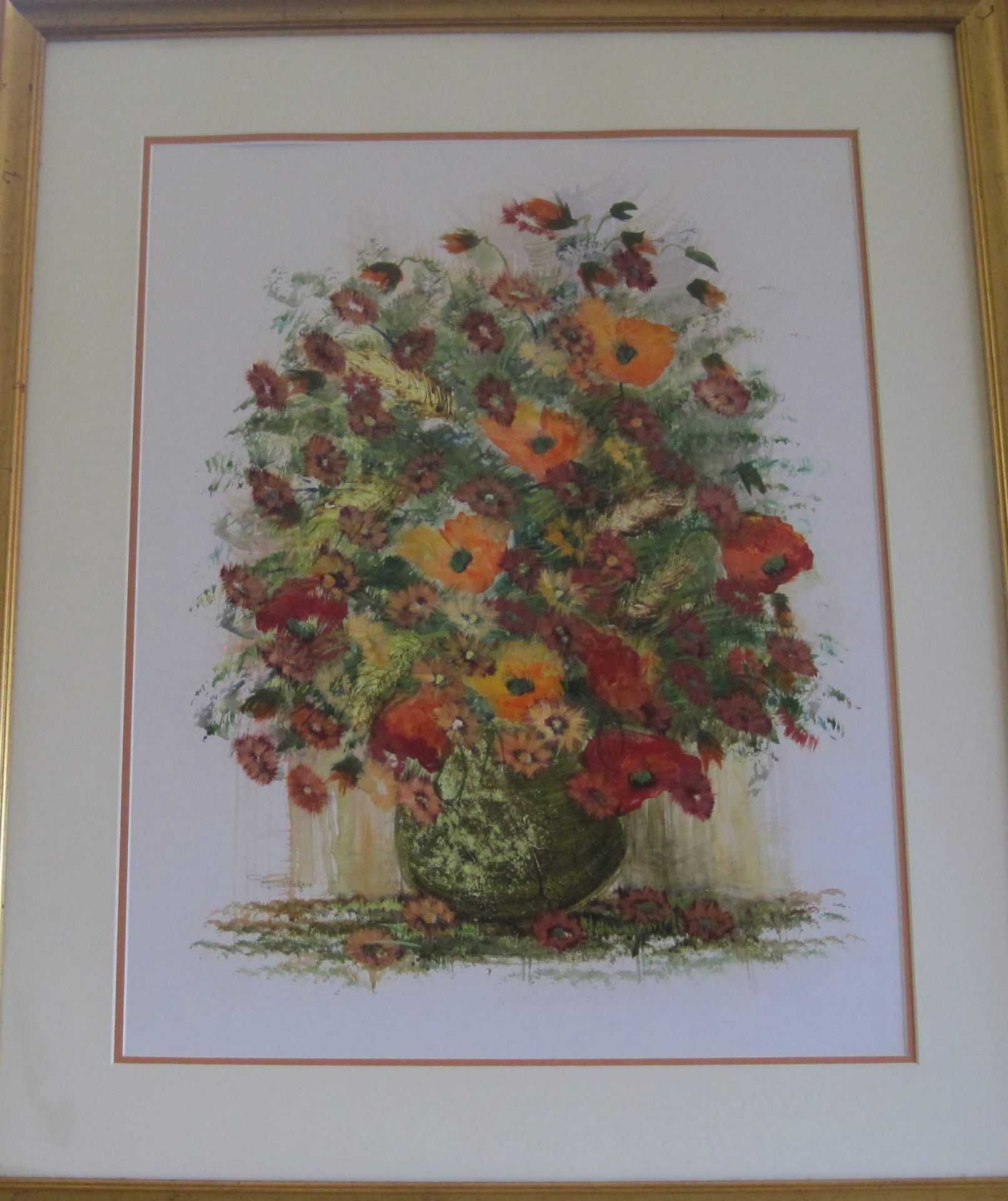 Pastel réhaussé de peinture signé DUVERGER : Bouquet de fleurs - Cadre en bois [...] - Bild 5 aus 6