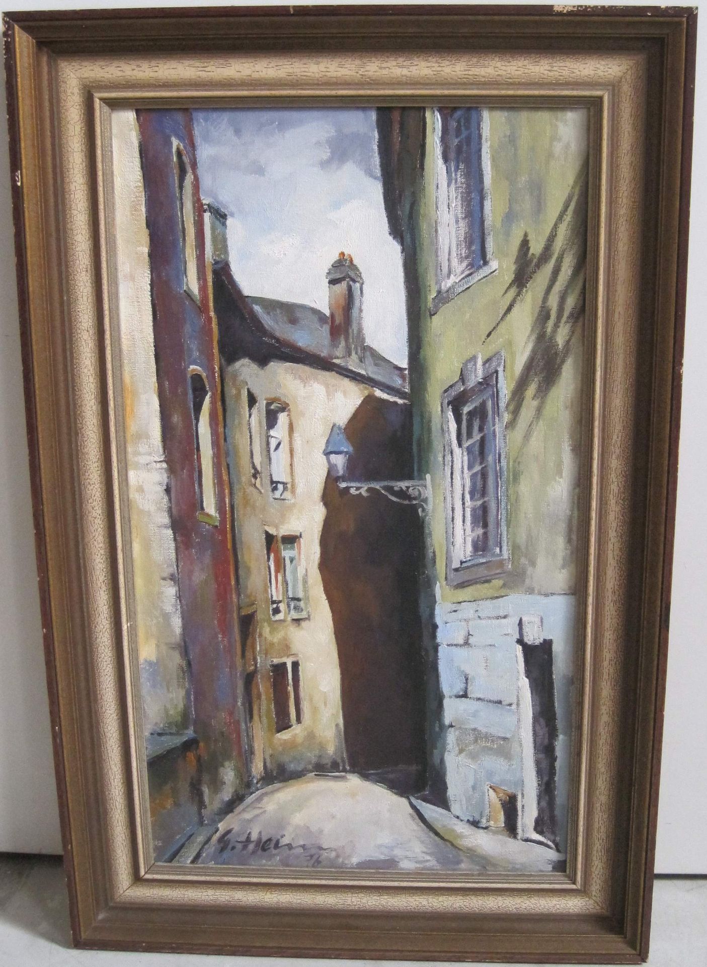 G. HEIN, artiste luxembourgeois, Huile sur toile représentant le Rue de la Loge à [...]