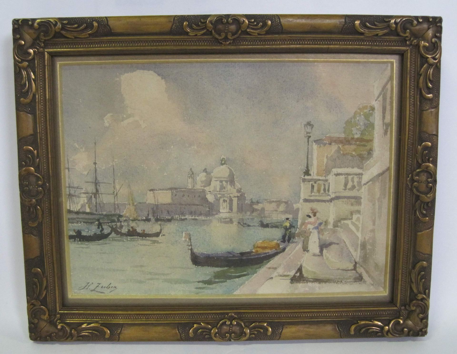 Henri ZUBER (1844-1909), Aquarelle signée, début XX : Vue de Venise, gondoles et [...] - Bild 4 aus 6