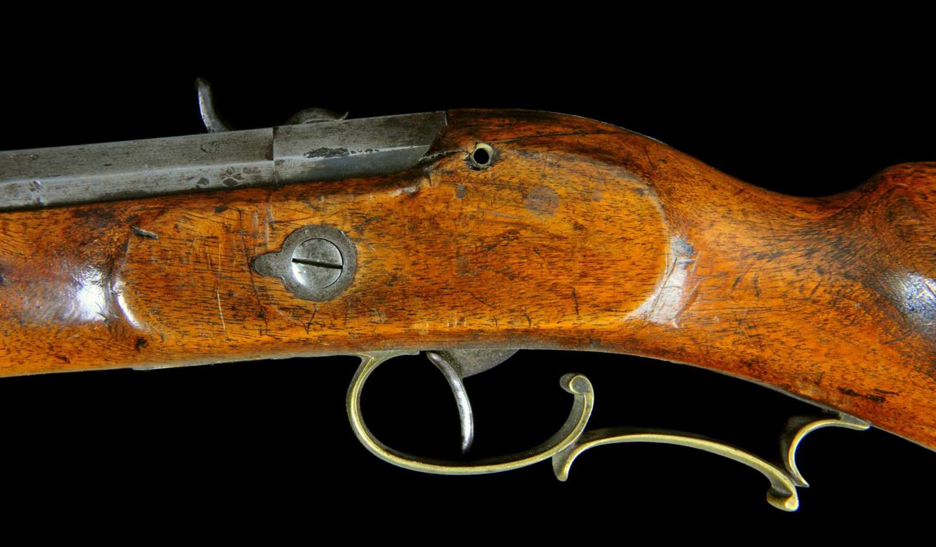 A GERMAN PERCUSSION CARBINE RIFLE, 19TH CENTURY GEWEHR Origin: Germany. Length 113 cm. Steel faceted - Bild 12 aus 18