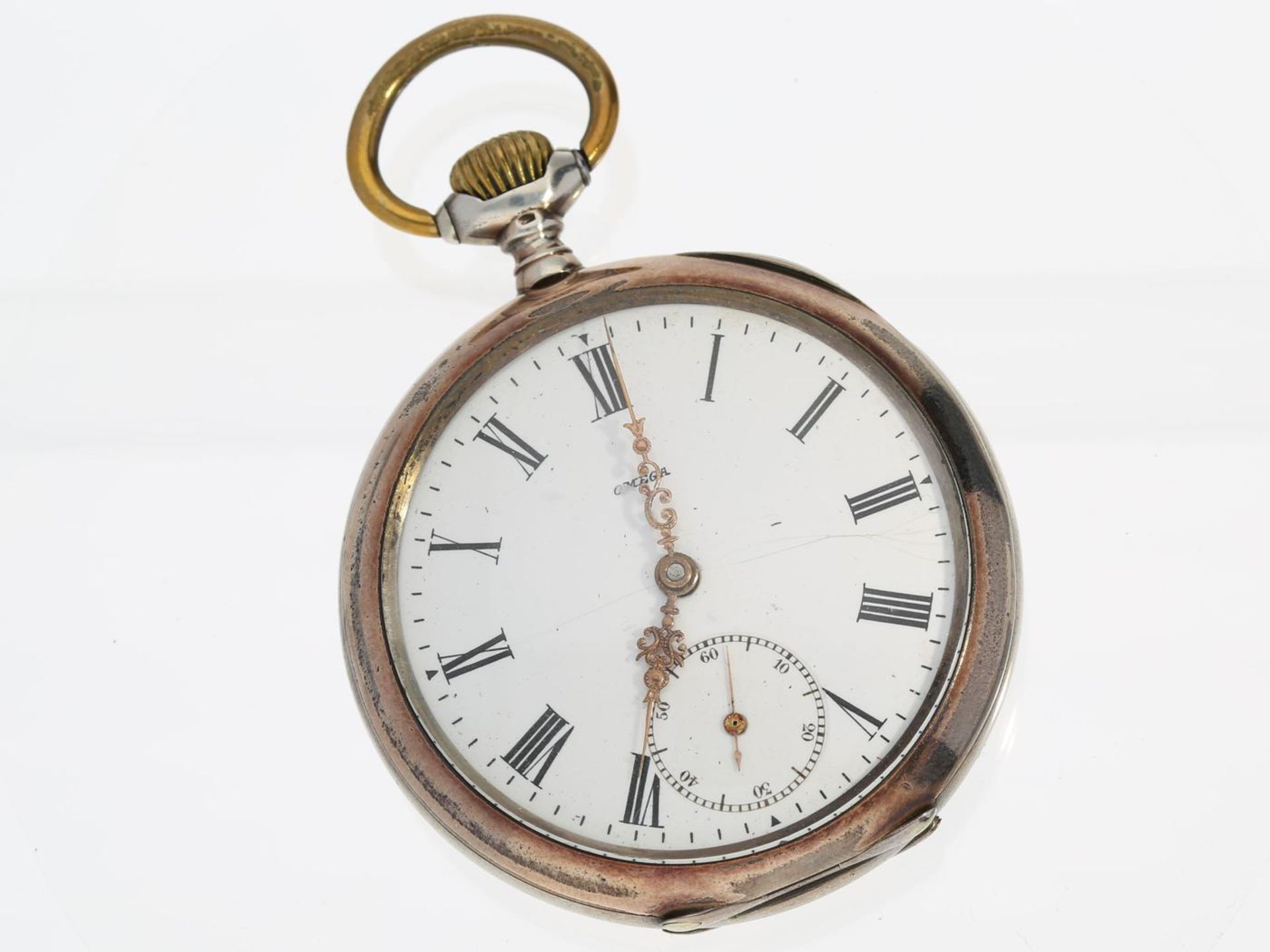 Taschenuhr: silberne Herrenuhr von Omega, Schweiz um 1900 Ca. Ø49mm, ca. 80g, Silbergehäuse,