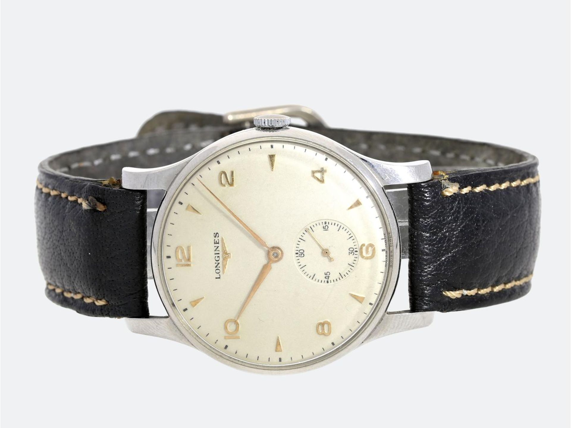 Armbanduhr: vintage Herrenuhr in Edelstahl, Longines Referenz 5356, 50er Jahre Ca. Ø35mm, Edelstahl,