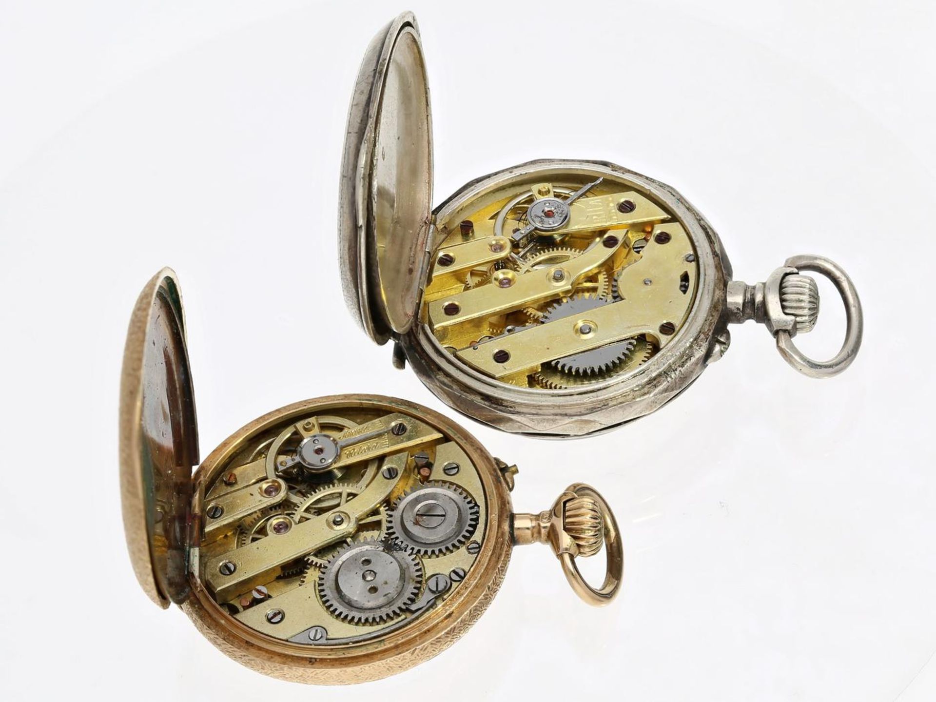 Taschenuhr: Konvolut von 2 Damenuhren um 1900, Gold/Silber 1. ca. Ø29mm, ca. 19,5g, dekoratives, - Bild 2 aus 3