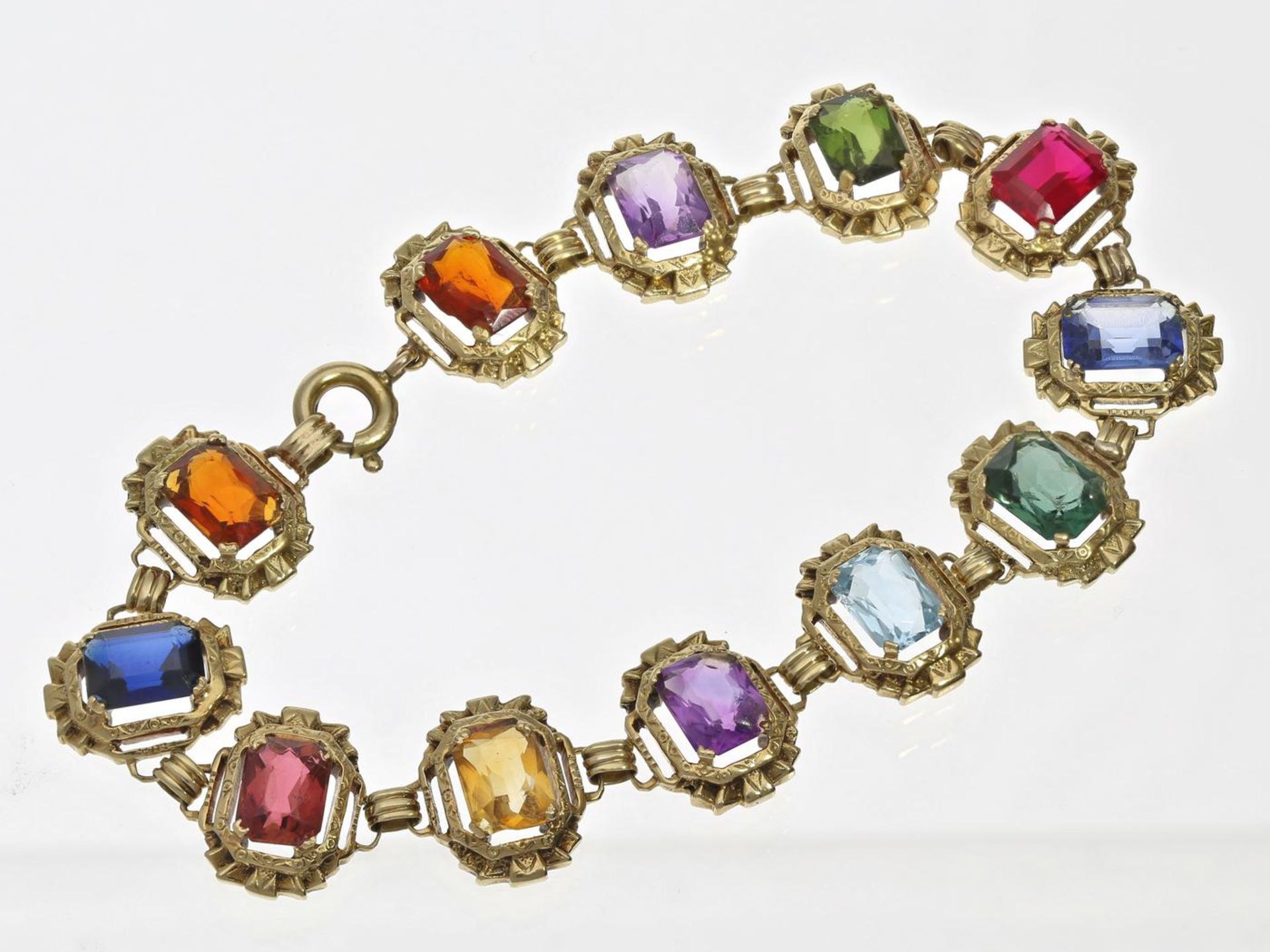 Armband: dekoratives vintage Goldschmiedearmband mit unterschiedlichem Farbsteinbesatz Ca. 19cm