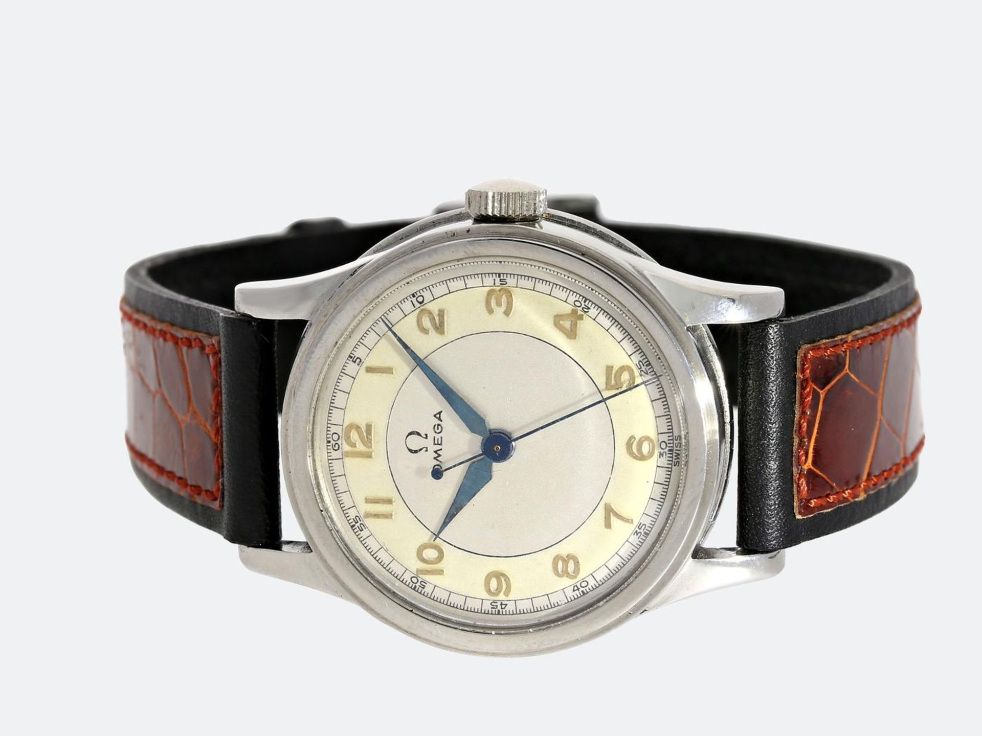 Armbanduhr: frühe Omega Herrenuhr mit Zentralsekunde, vermutlich aus dem Jahr 1939 Ca. Ø31,5mm,