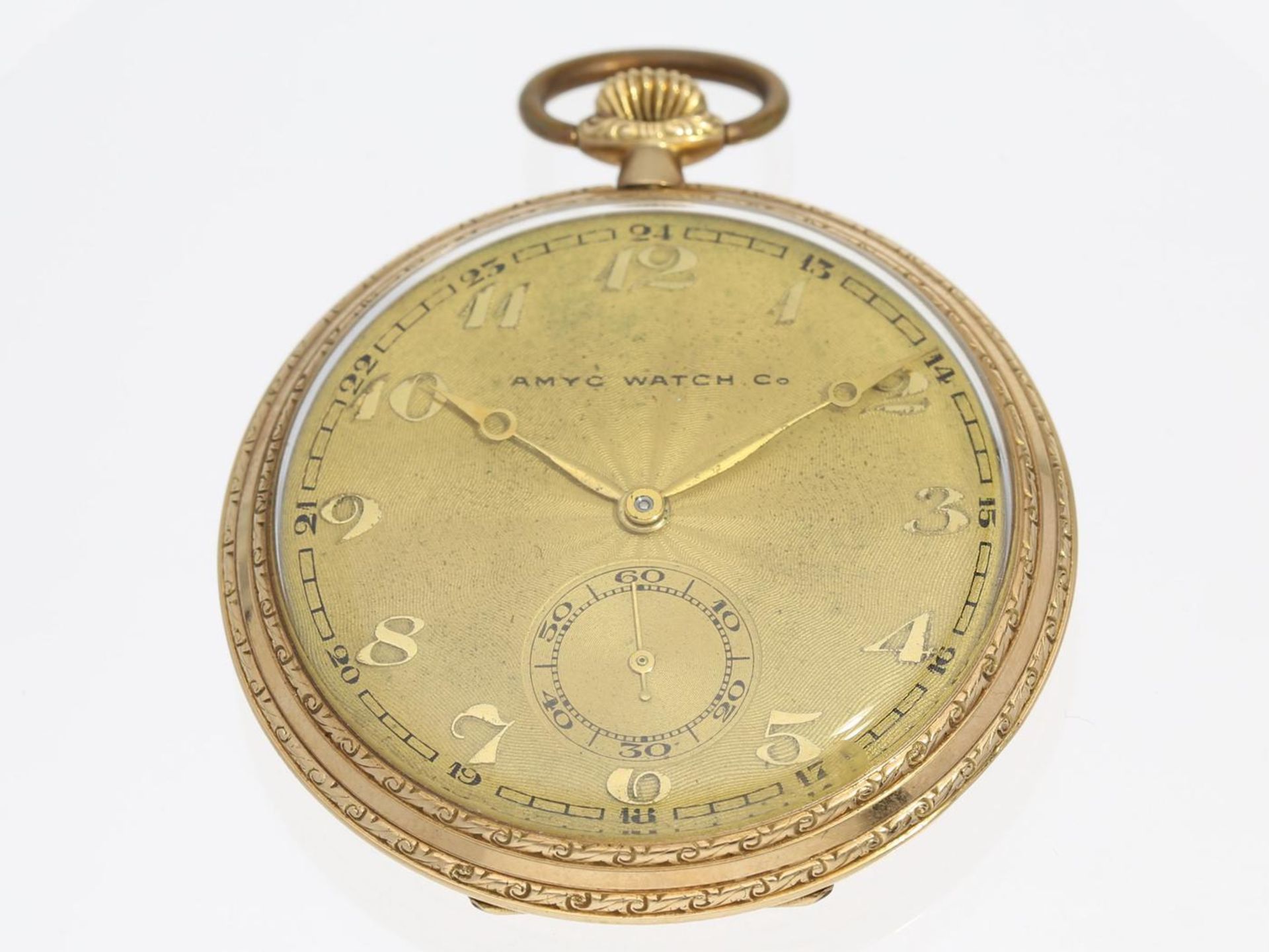 Taschenuhr: goldene Art déco Frackuhr, Tavannes, 30er Jahre Ca. Ø51mm, ca. 75g, 14K Gold,