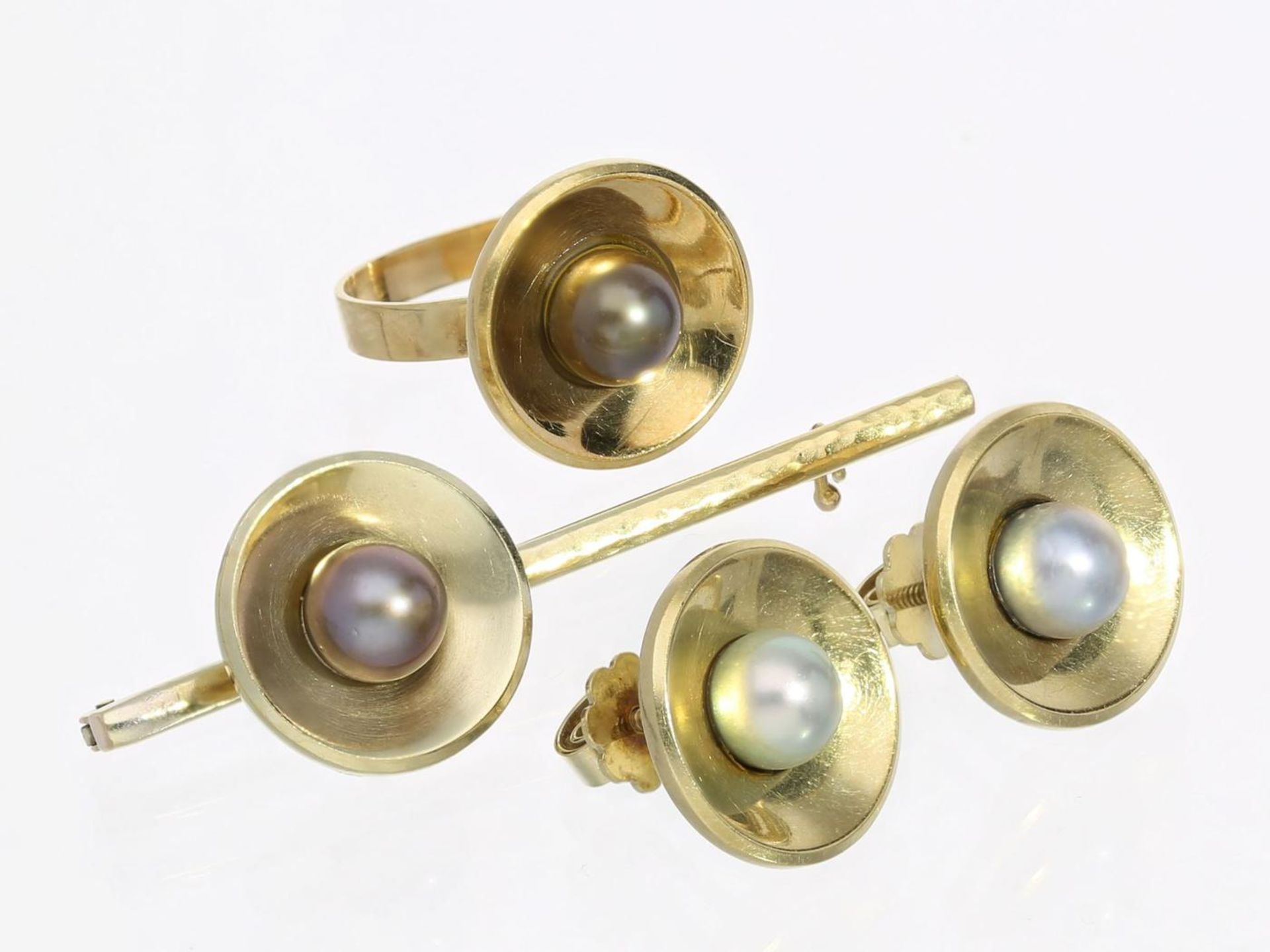 Ring/Ohrschmuck: vintage Schmuck-Set, 14K Gold 1. Ring ca. Ø15mm, RG47,14K Gold, Ringkopf ca. Ø15mm,