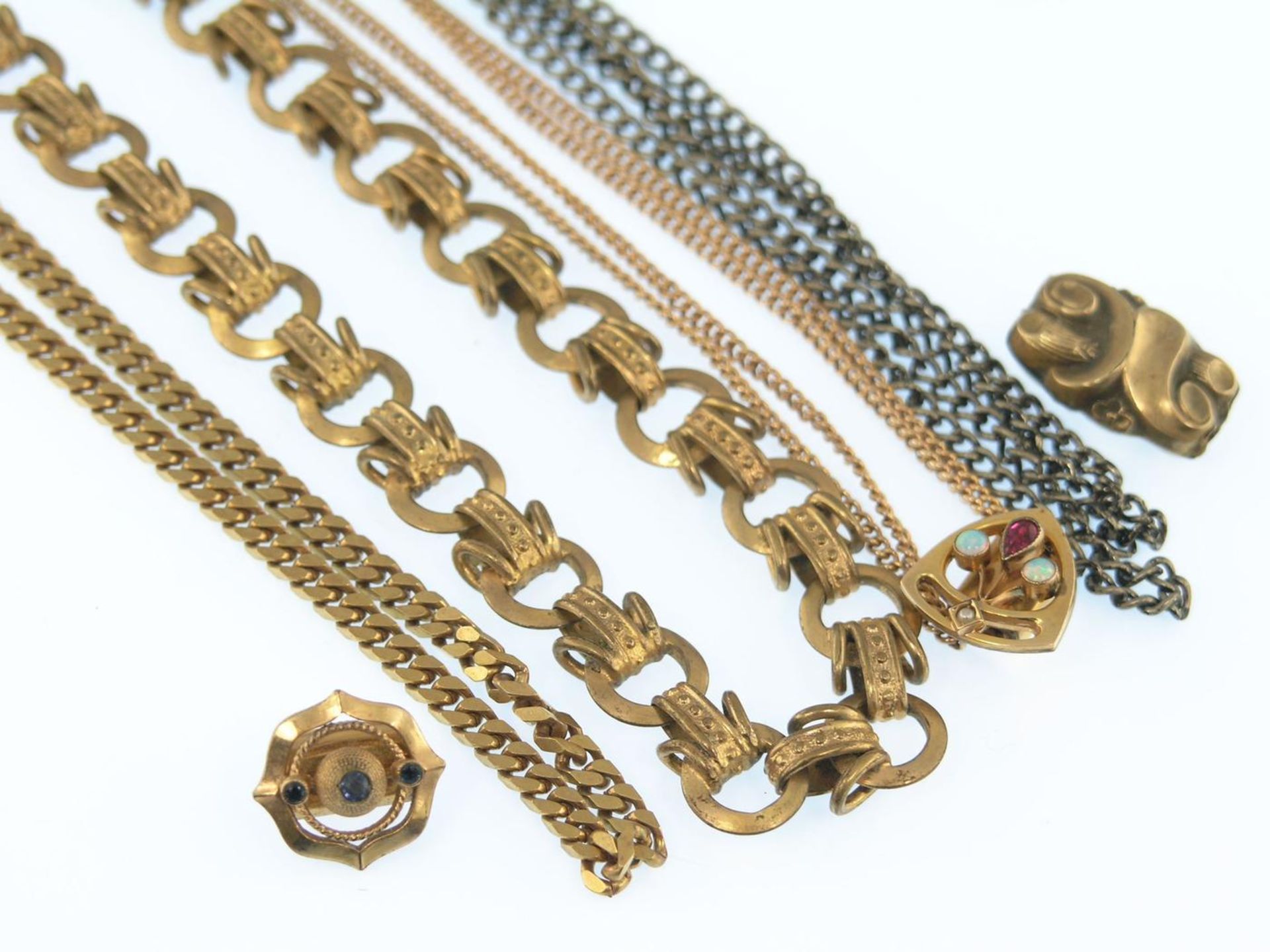 Uhrenkette: Konvolut antike Uhrenketten, Medaillonketten 1. vergoldete Taschenuhrenkette mit 2